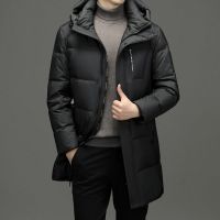 恒源祥男士羽绒服中青年秋冬加厚保暖长款白鸭绒连帽外套商务休闲纯色
