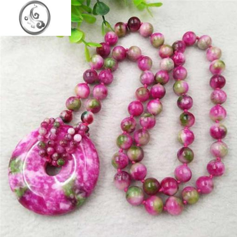 jimi台湾七彩玉桃花玉平安扣怀古吊坠项坠项链韩版毛衣链