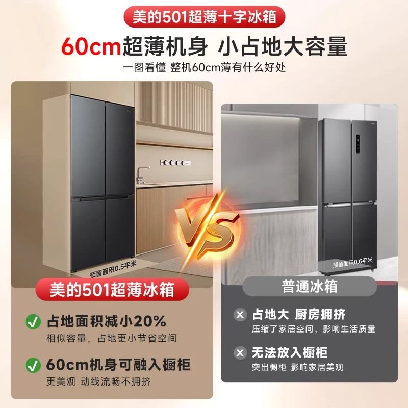 美的(Midea)一级能效大容量风冷无霜超薄冰箱572升双开对开门冰箱 BCD-572WKPM(Q) 炭灰-浮光图片