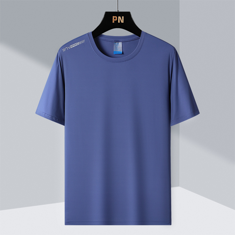 啄木鸟速干冰丝运动套装男短袖T恤夏季新款大码男装休闲裤两件套 2207深兰单件T恤 6XL