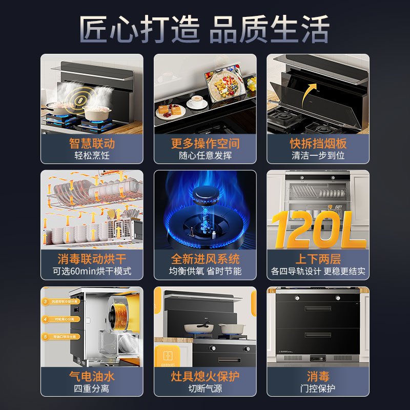 老板名气(MQ) 集成灶一体灶家用二星消毒柜大吸力抽油烟机燃气灶灶具套餐大容量消毒 一级能效 FX9A03天然气