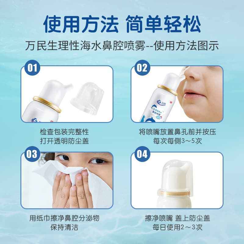[3瓶]万民生理性海水鼻腔喷雾(儿童款)鼻腔喷雾生理性海水雾化冲洗鼻塞通鼻洗鼻器成人儿童婴儿喷剂高清大图