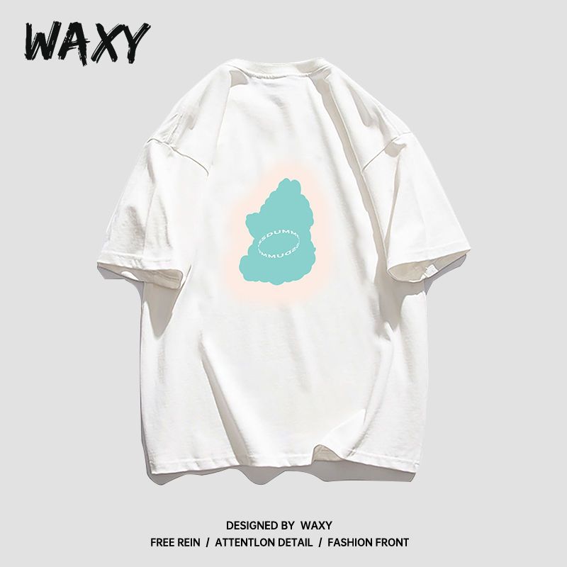 WAXY纯棉短袖T恤女学生宽松港风休闲百搭韩版简约设计感小众上衣