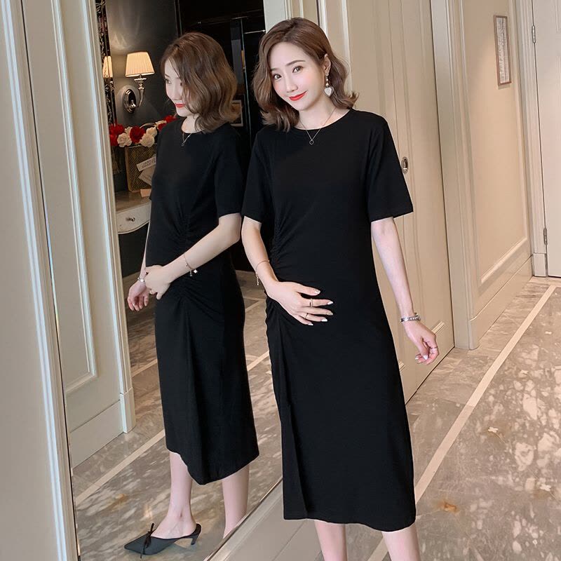 迪鲁奥(DILUAO)孕妇裙子夏装时尚上衣弹力显瘦辣妈连衣裙怀孕期纯棉短袖孕妇T恤图片