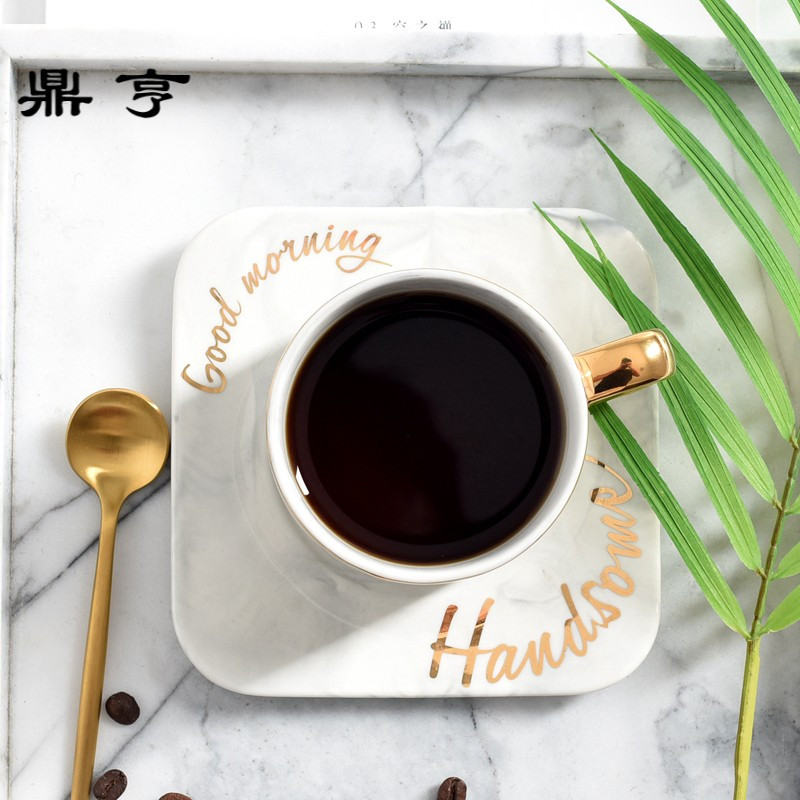鼎亨小西家 北欧风大理石纹陶瓷咖啡杯碟 描金下午茶茶杯花茶杯情