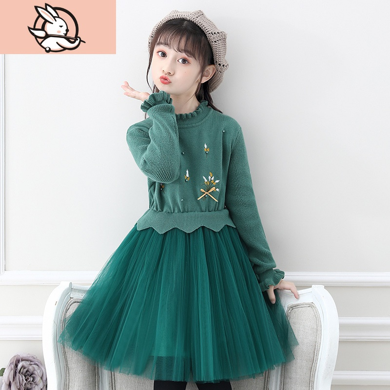 连衣裙秋冬儿童针织公主裙洋气红色新年裙加厚圣诞节毛衣裙子裙子童