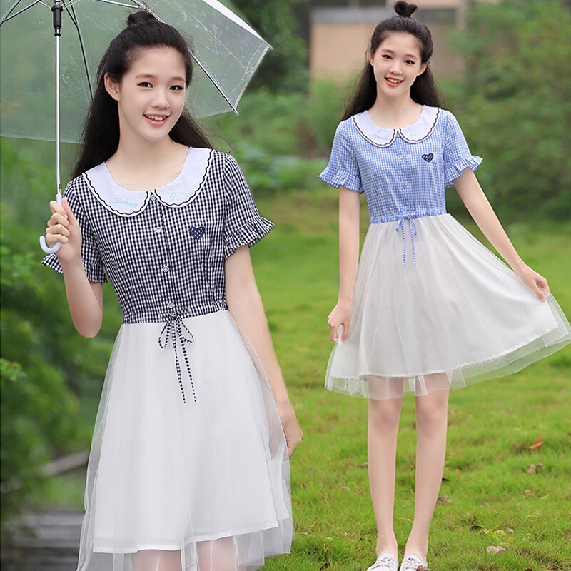 初中生连衣裙女夏2018新款学院风网纱中学生夏装少女小清新公主裙