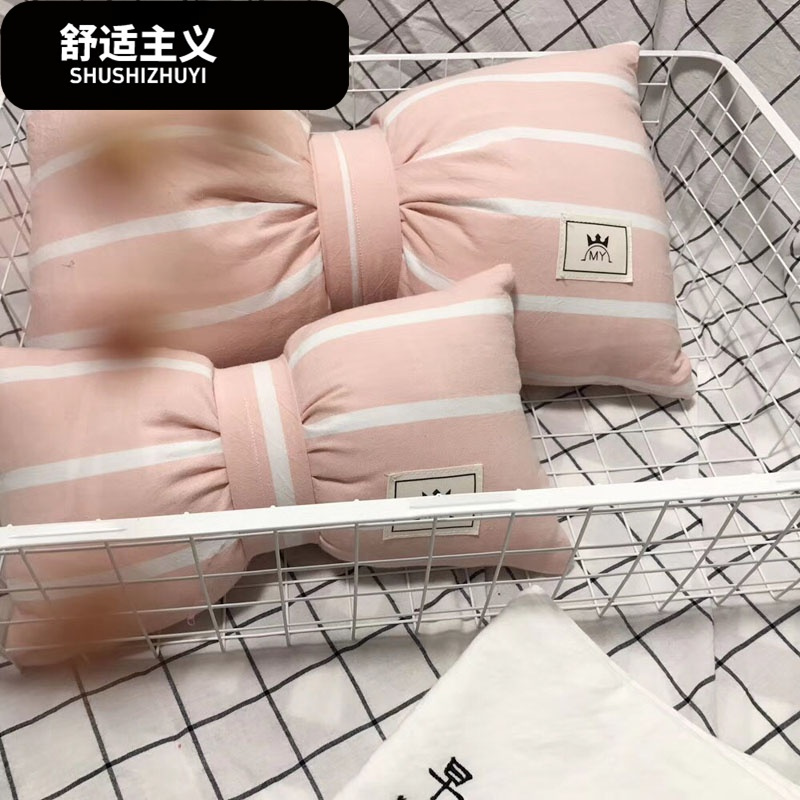 汽车靠枕颈枕沙ins靠垫床头卧室少女心蝴蝶结抱枕北欧腰垫全棉
