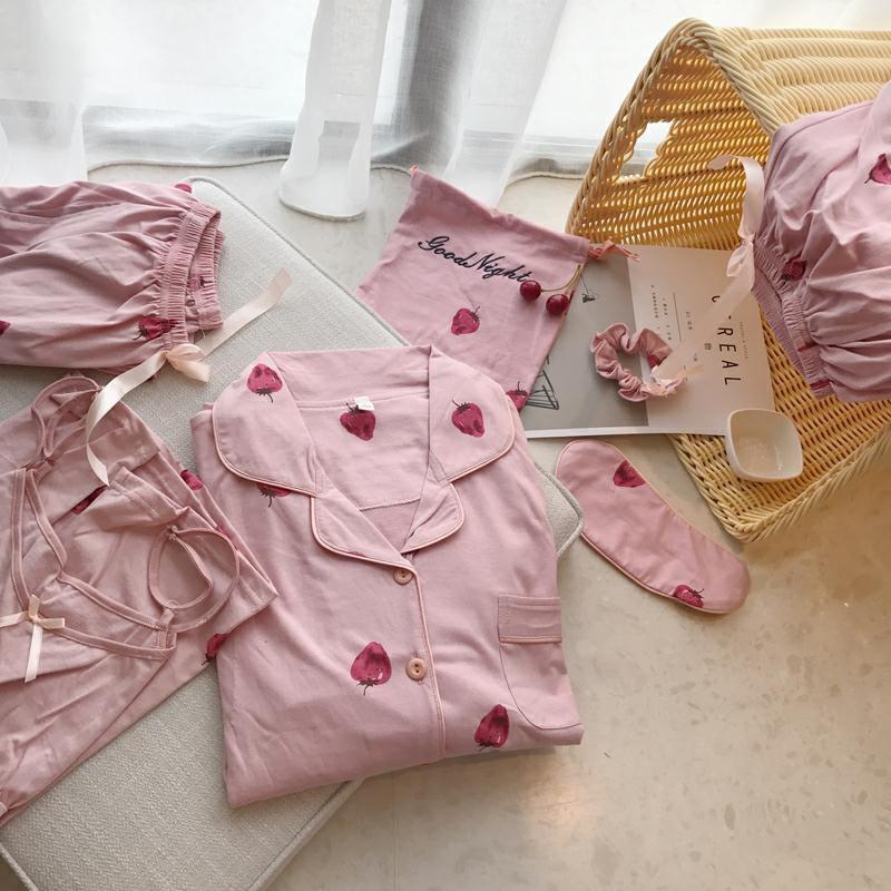 莓七件套睡衣女夏春秋甜美可爱韩版清新学生长袖家居服套装莓七件套