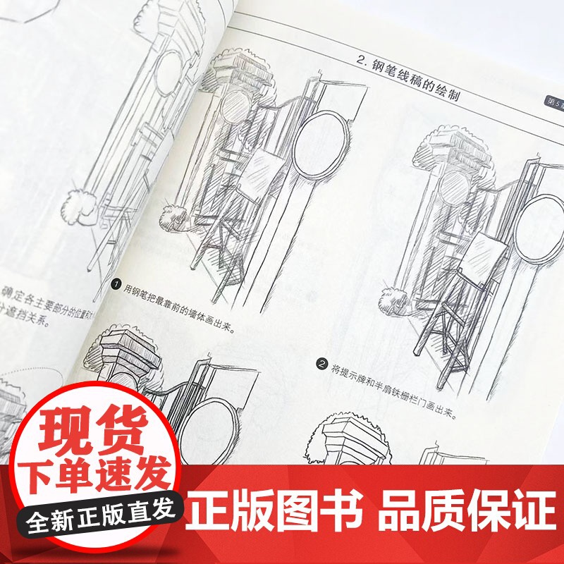 钢笔线描基础教程实战练习 新手自学入门 钢笔画教程书钢笔画手绘表现技法黑白钢笔画速写植物建筑城市风景描摹本素描线描素材高清大图