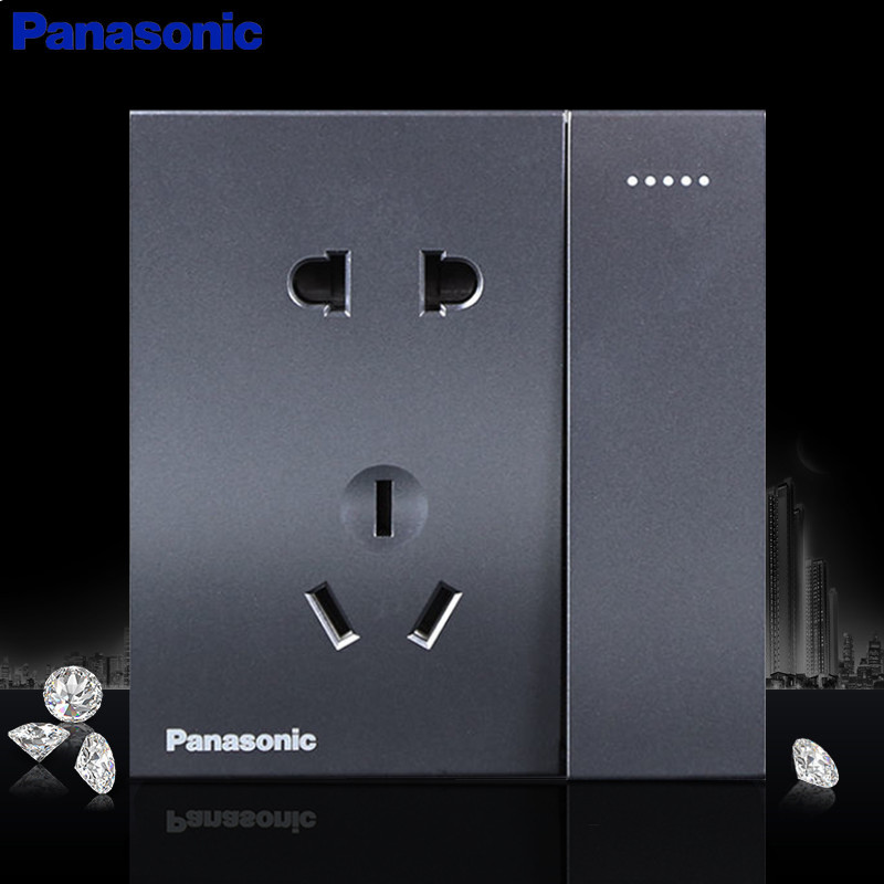 松下(Panasonic)开关插致承系列86型暗装家用无框大面板开关墙壁电源插座86型一位单3位双荧光灯开关云碳灰 致承云碳灰 斜位二三极插座