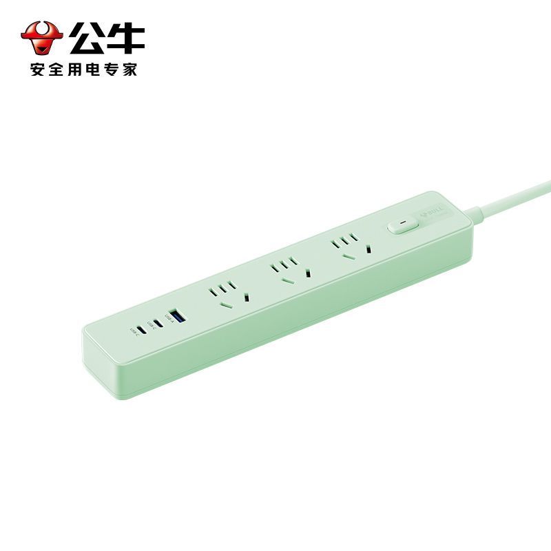 公牛(bull)GN-Z1031U20薄荷绿全长1.8米大学生宿舍开学习插座多功能快充usb多孔延长线超薄插排