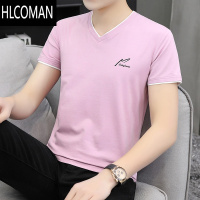 HLCOMAN男士t恤短袖2025新款时尚v领潮牌半袖丅上衣服夏季体恤衫夏装
