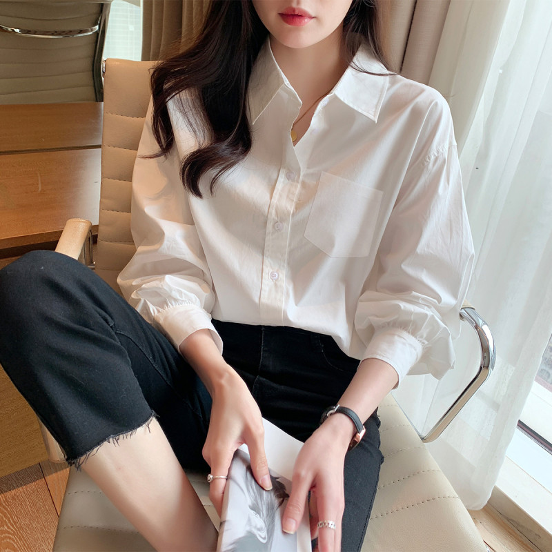 唐狮春夏季衬衫女小众简约宽松长袖衬衣职场穿搭气质百搭
