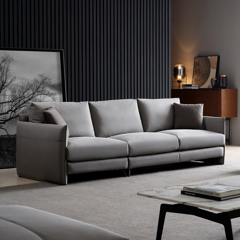 众耐意式极简真皮沙发三人位客厅组合家具轻奢磨砂皮沙发整装