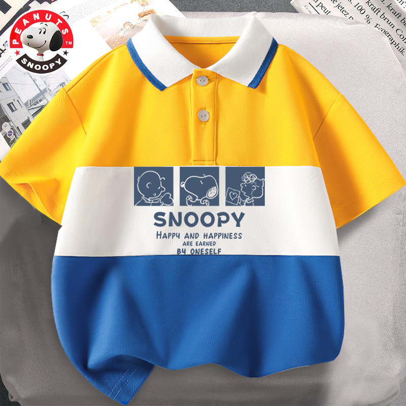 史努比(SNOOPY)儿童拼接短袖polo衫2023新款男童半袖上衣夏装帅气中大童学院风T恤DU