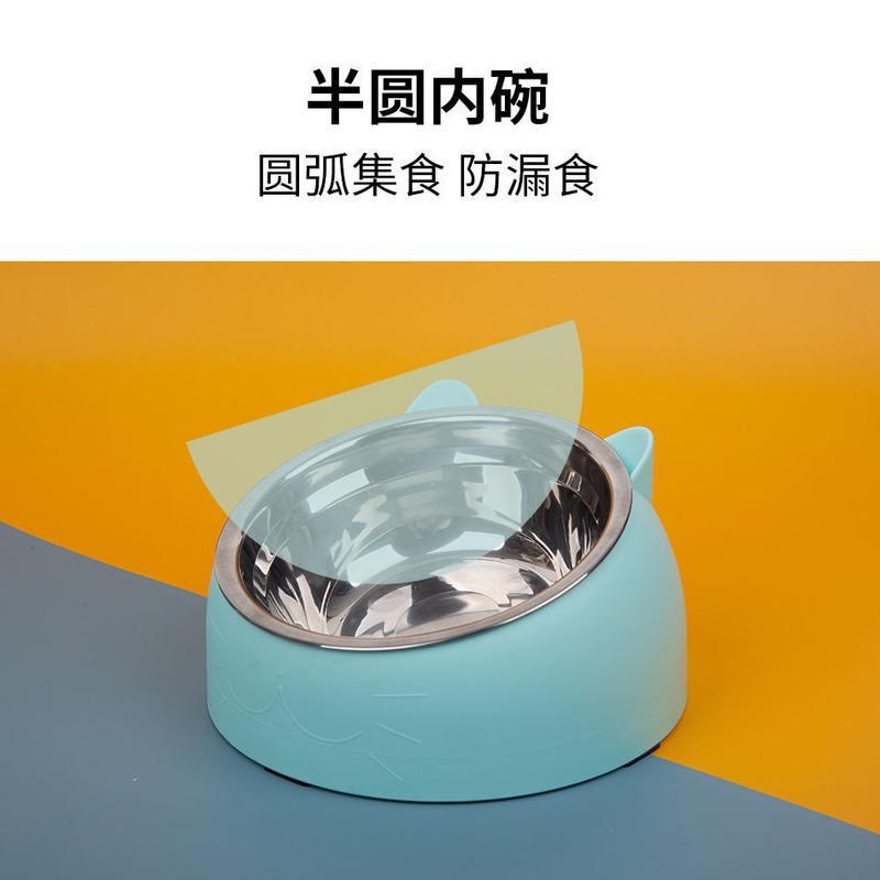 蓝色单个 猫碗猫食盆猫狗碗盆高脚护颈防打翻大容量不锈钢喝水碗饭猫咪用品