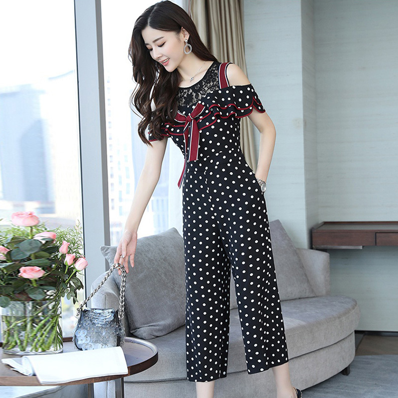 女士春夏装新品韩版时尚气质显瘦连体裤矮个子连衣裤漏肩时髦套装