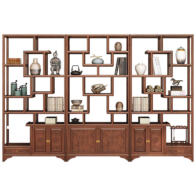 森美人新中式博古架实木中式展示柜隔断玄关茶叶茶室禅意多宝阁摆件书架高清大图