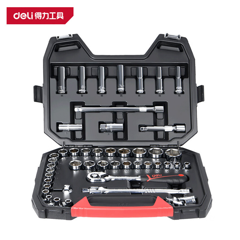 得力(deli)DQ01046 46件 12.5mm系列 公英制套筒 组套 红色 1套
