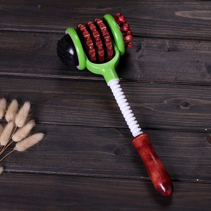 青花瓷滚轮按摩锤颈肩腰部敲背敲打健身捶木质保健头部活血经络拍