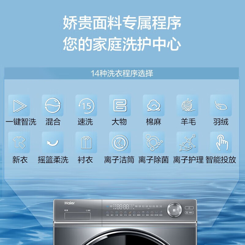 海尔(Haier)精华洗滚筒洗衣机全自动家用 10公斤超薄平嵌 525mm大筒径 智能投放 单洗+光等离子除菌高清大图