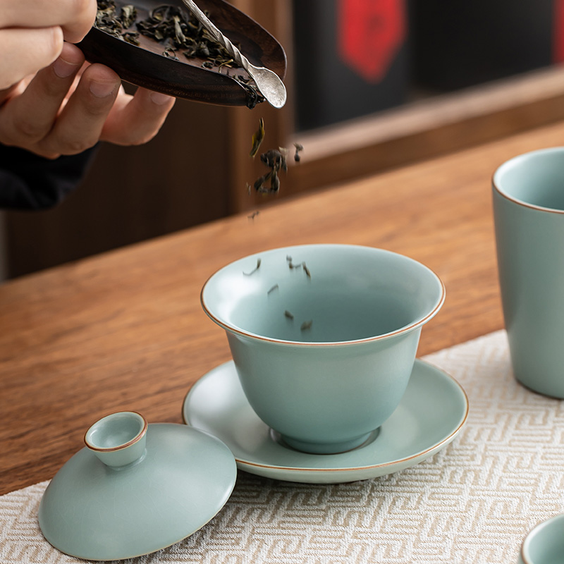 金镶玉 功夫茶具套装 陈培明老师喝泡茶仿宋汝窑可开片送礼高档 福华西施高清大图