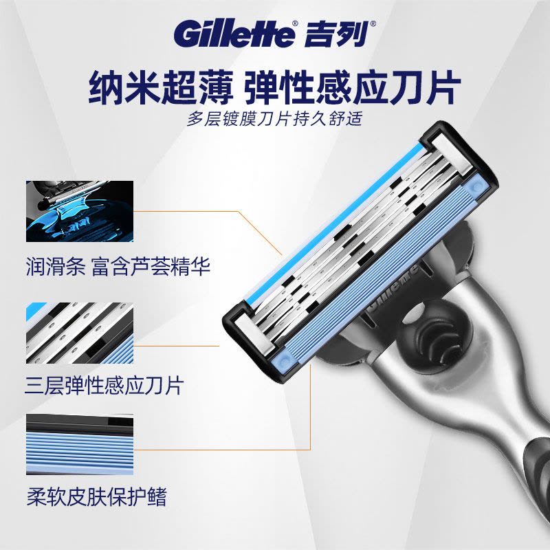 吉列锋速3刀片手动剃须刀原装刀架1刀架4刀头男士刮胡刀三层刀片套装图片