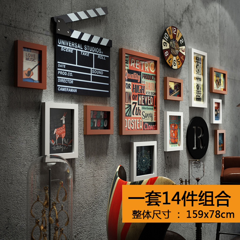 工业风楼梯装饰品酒吧烧烤店墙面复古挂饰走廊过道背景墙壁饰相框 三维工匠 F款白胡