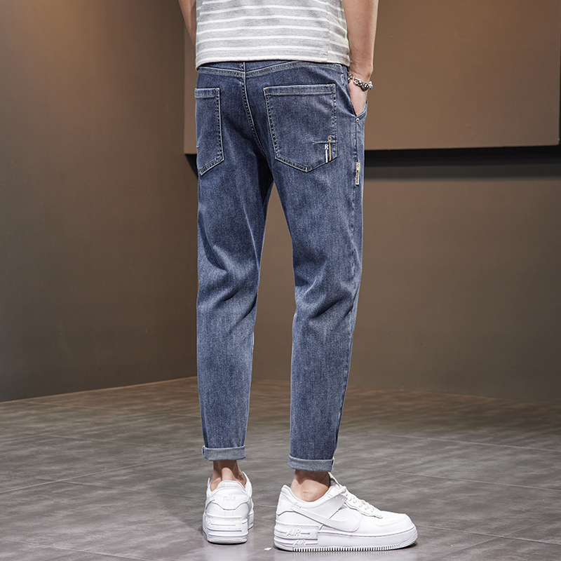 骄克雄狮jankeleone牛仔裤男2022年春秋新款修身小脚裤子男春季青年