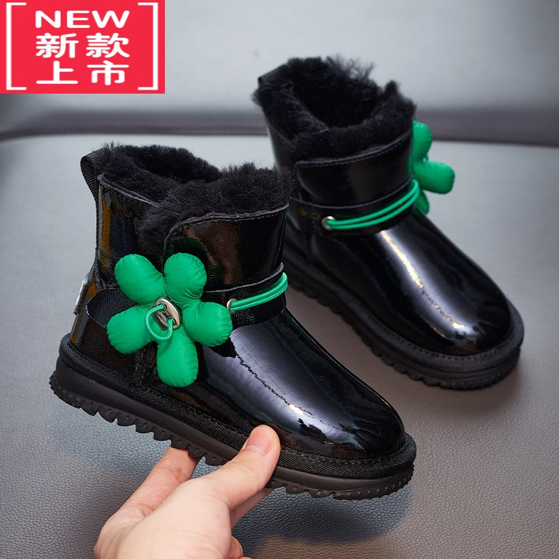 可莉允儿童雪地靴一体女童公主冬季保暖棉鞋女款软底防滑短靴子