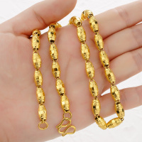 新款越南沙金圆珠项链女镀24k金磨砂链仿真黄金经典链条久不掉色 橄榄球大号6mm长50重18.5g