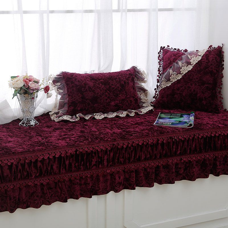 汐岩飘窗垫欧式防滑榻榻米垫四季通用窗台垫阳台垫子可裁剪飘窗坐垫厚 伯爵夫人-玛瑙红抱枕45*45cm含芯