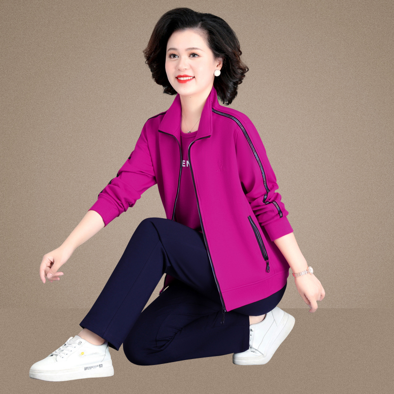 套装女春秋款大码运动装妈妈装中年妇女休闲运动服三件套女秋装外套
