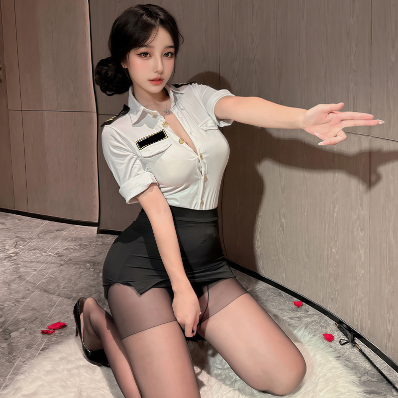 九里晴川内衣性感睡衣黑白制服套装开裆免脱女式修身成人用品 TZ070 均码_376高清大图