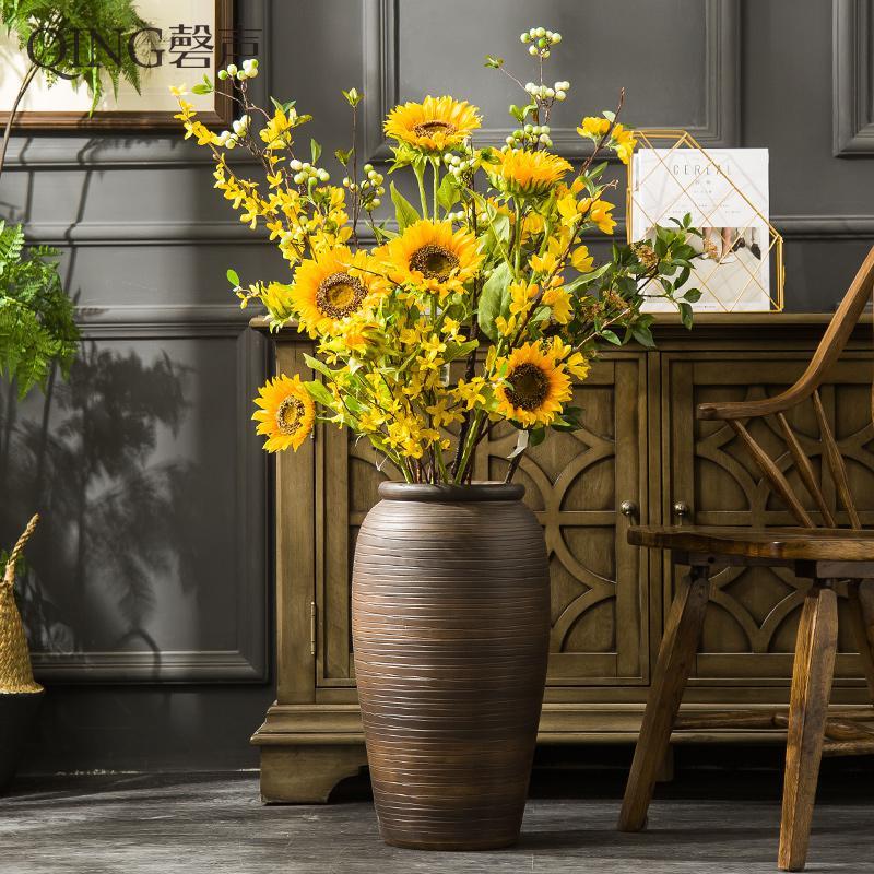 景德镇陶瓷摆件落地大花瓶客厅酒店餐厅插花干花瓷器中式复古陶罐三维