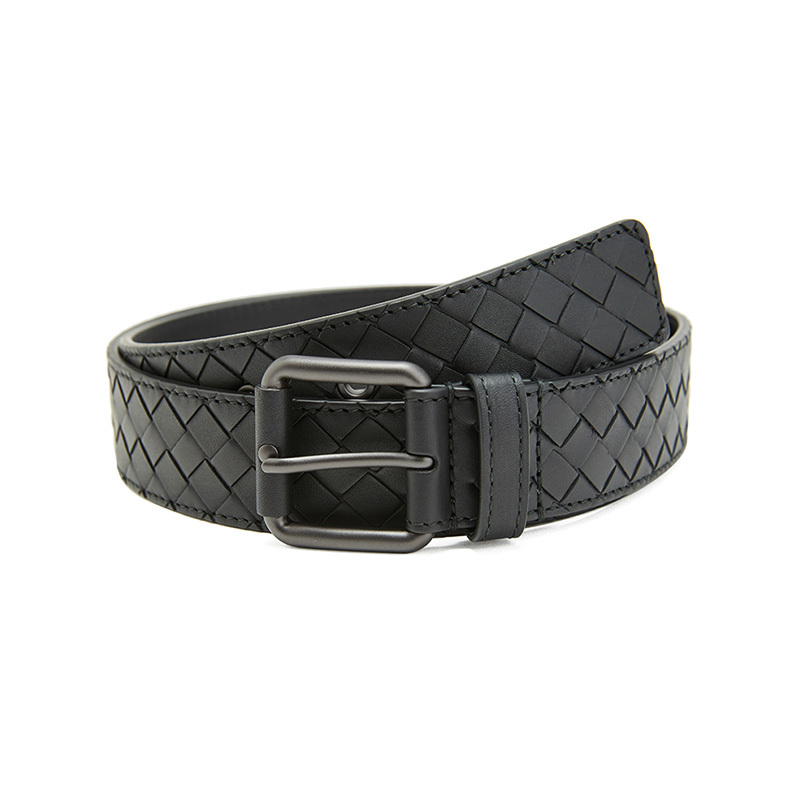 BOTTEGA VENETA 宝缇嘉 BV 男士编织牛皮针扣皮带腰带 黑色105