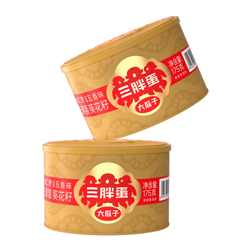 三胖蛋瓜子皮薄仁香葵花籽颗粒饱满香脆口感黄罐五香味175g*2罐