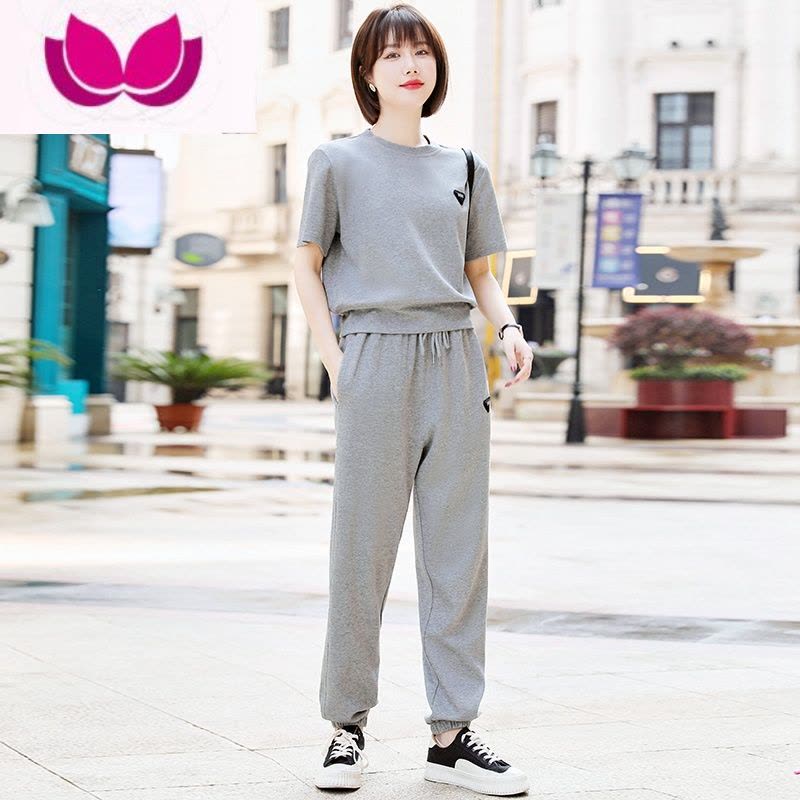 七斓运动套装女夏2023新款大码宽松圆领短袖休闲跑步服洋气套图片