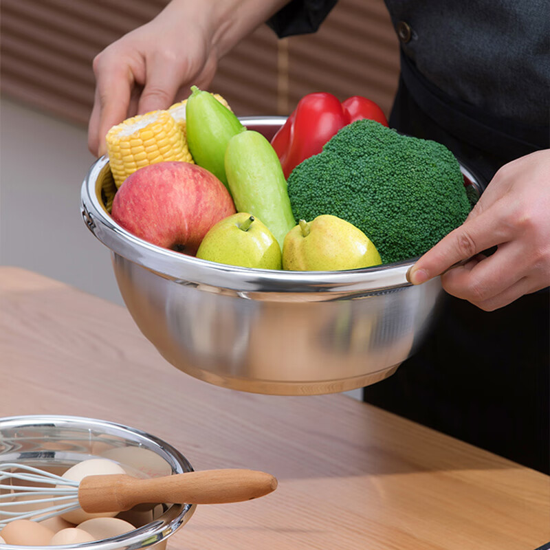 茶花(CHAHUA)036003甄享不锈钢盆和面盆家用打蛋盆厨房料理盆揉面盆油盆调料盆28厘米