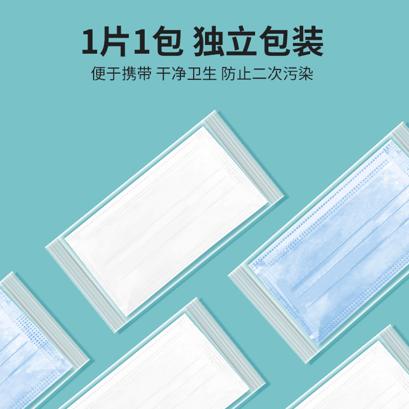 口罩一次性医疗口罩医院专用三层灭菌正品白医用外科单独包装蓝色