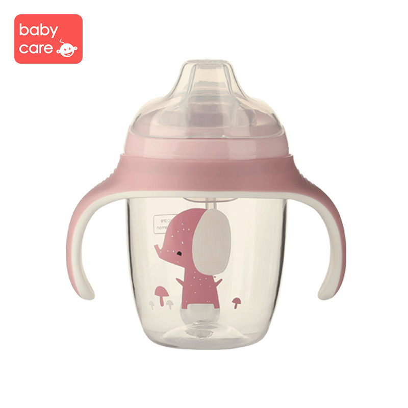babycare儿童水杯宝宝学饮杯夏季喝水婴幼儿防倒吸重力杯 儿童带手柄鸭嘴杯 单杯盖210ml 樱粉