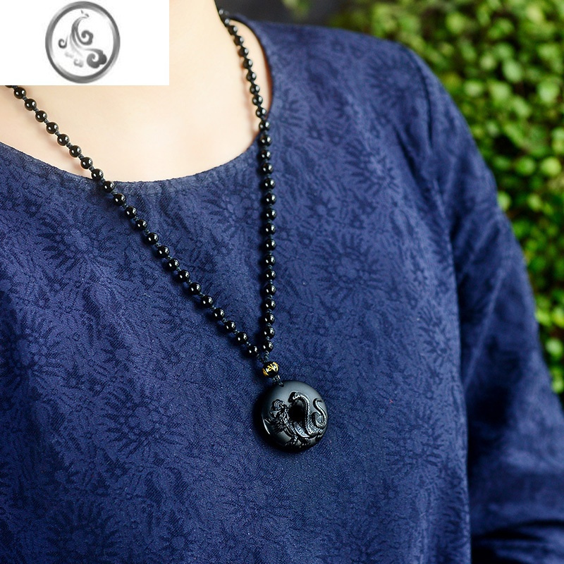 jimi五行缺水补水北方水玄武黑曜石属水吊坠项链水泽节卦黑色蛇龟