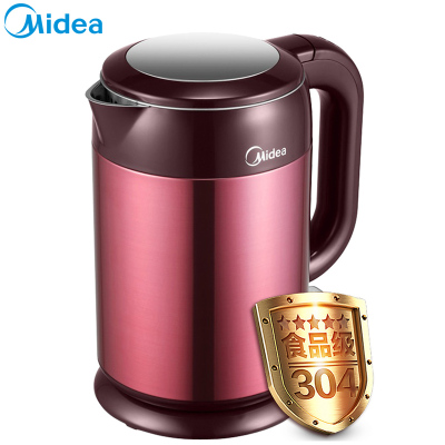 美的(Midea) 电水壶 H215E4B 1.5L 6D全钢设计 阿布鲁兹温控技术 无缝一体 双层防烫 红色