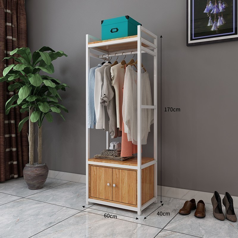 汐岩衣架落地卧室挂衣架现代简约衣服收纳架子家用室内储物衣柜置物架 60升级款-白架-A大