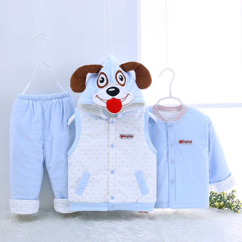 卡比一木KBMLOVELY 婴童薄棉棉服马甲三件套男女宝宝通用73cm 80cm卡通棉衣套装上下衣适合6-18个月儿童