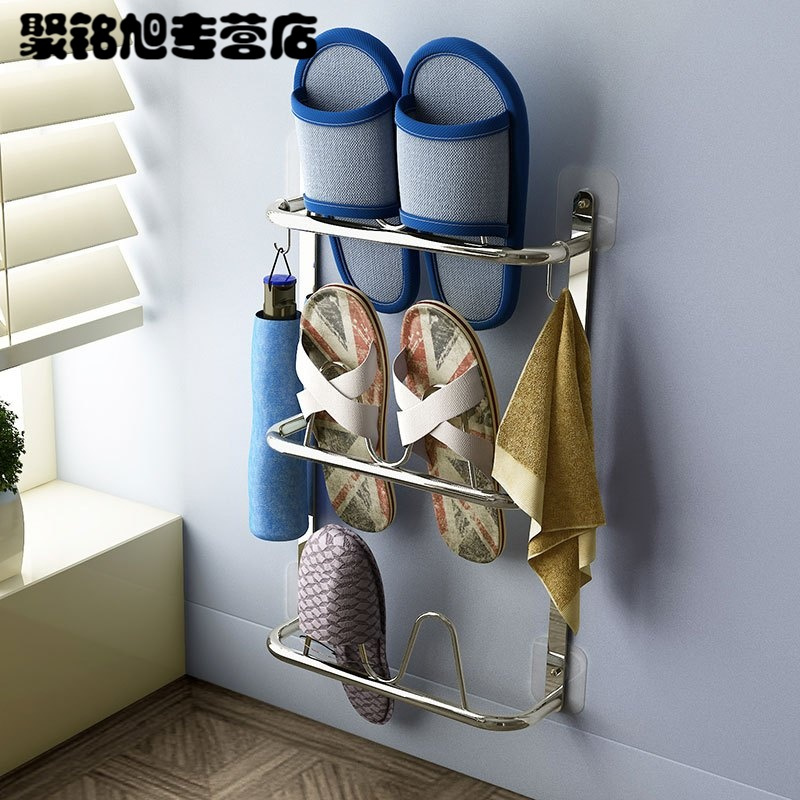 浴室拖鞋架卫生间置物架墙壁挂式免打孔放鞋子收纳鞋架简约现代卫生间卫浴置物架