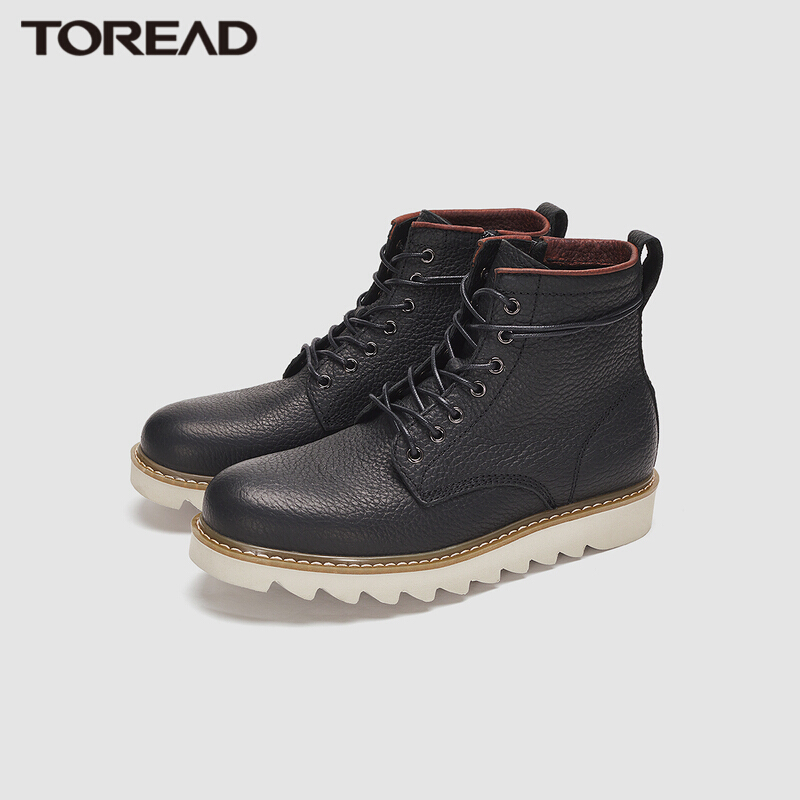 探路者户外休闲鞋男士头层牛皮高帮工装鞋 2021秋冬季新款户外透气舒适保暖男式防滑耐磨中邦休闲鞋子
