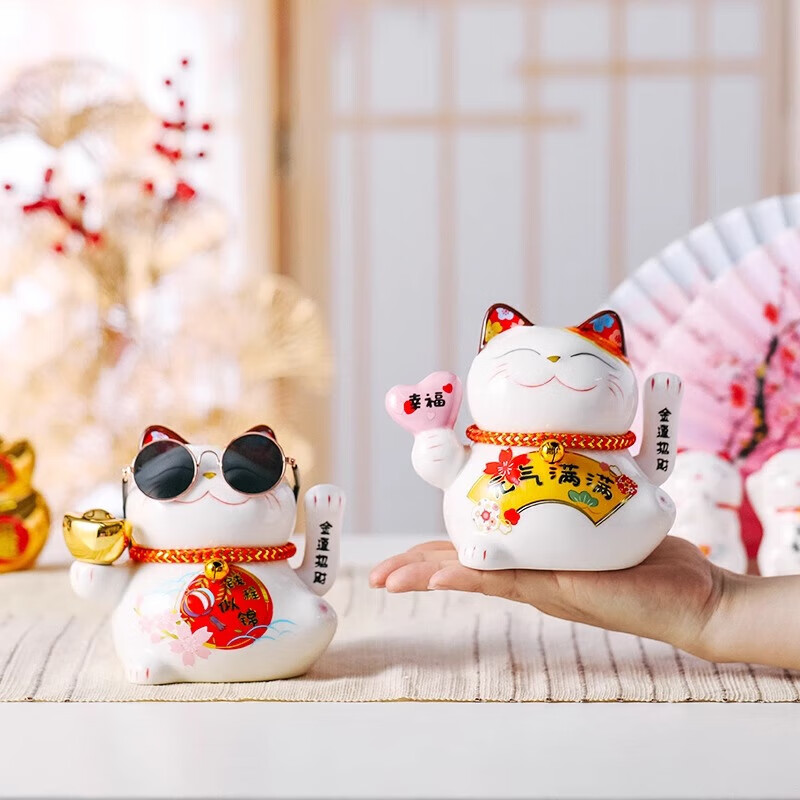 可爱自动摇手招财猫 7寸摇手生意兴隆(元宝)高清大图