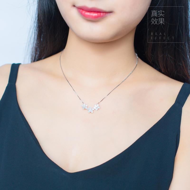 女士s925纯银项链樱花女生坠日韩饰品民族风颈链简约文艺锁骨链送女朋友七夕情人节礼物